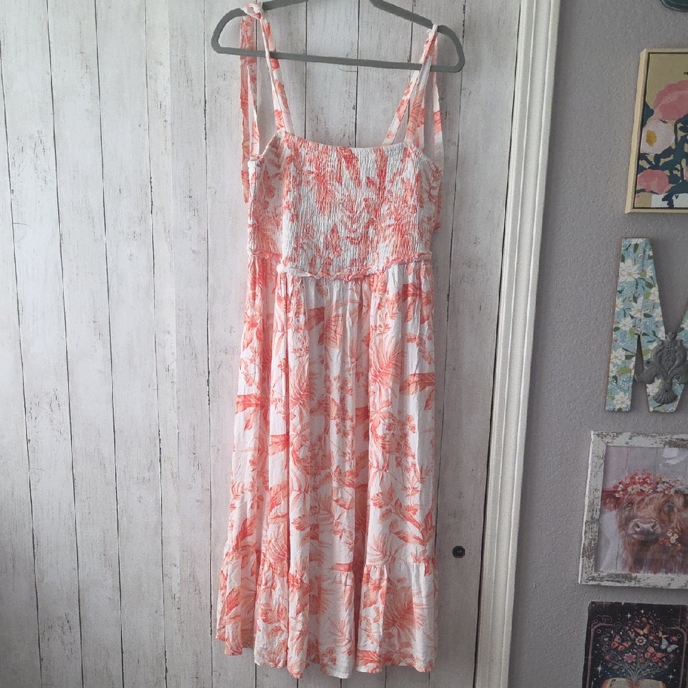 Torrid Coral and Ivory Smocked Top Floral Midi Dress